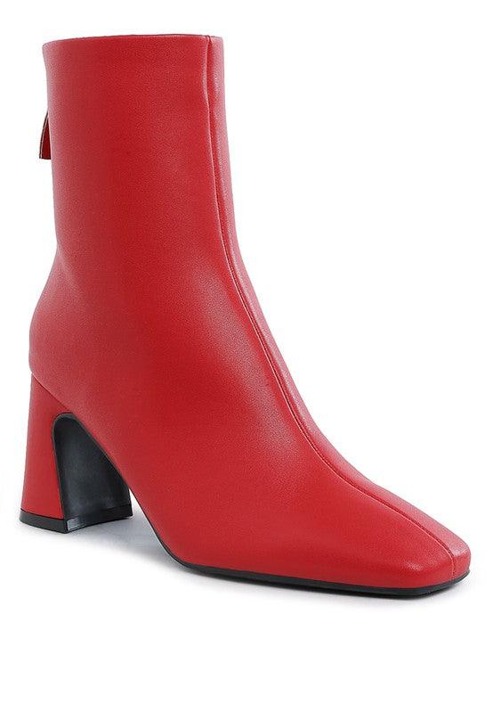 Neapolitan Faux Leather Square Toe Ankle Boots - Modestly Vogue 