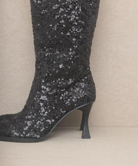 OASIS SOCIETY Jeweled Knee High Sequin Boots - Modestly Vogue 