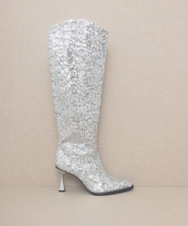 OASIS SOCIETY Jeweled Knee High Sequin Boots - Modestly Vogue 