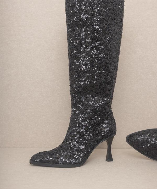 OASIS SOCIETY Jeweled Knee High Sequin Boots - Modestly Vogue 