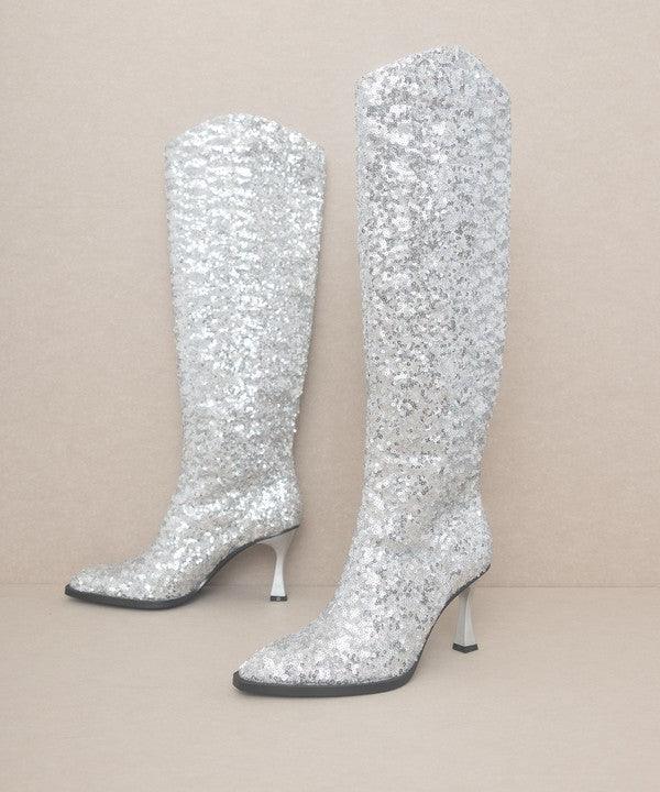 OASIS SOCIETY Jeweled Knee High Sequin Boots - Modestly Vogue 