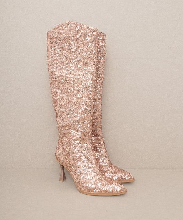 OASIS SOCIETY Jeweled Knee High Sequin Boots - Modestly Vogue 