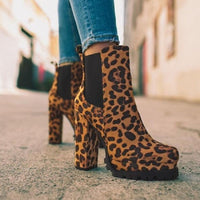 Trendy Boots for Women – Stylish & Comfortable Boots for Every Season | Modestly Vogue Round Head Leopard Print Chunky Heel Short Knight Boots Women High Heel Elastic Band Sleeve Suede Boots - Modestly Vogue 