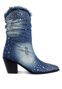 Denim Boots – Boots Season | Savant Diamante Rhinestones Boots - Modestly Vogue 