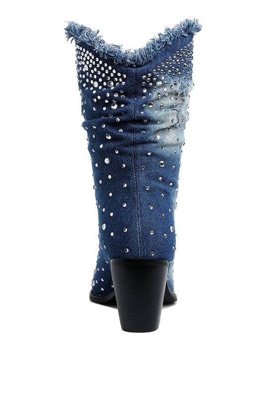 Denim Boots – Boots Season | Savant Diamante Rhinestones Boots - Modestly Vogue 