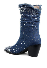 Denim Boots – Boots Season | Savant Diamante Rhinestones Boots - Modestly Vogue 