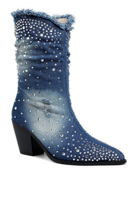 Denim Boots – Boots Season | Savant Diamante Rhinestones Boots - Modestly Vogue 