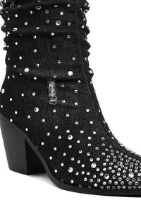 Denim Boots – Boots Season | Savant Diamante Rhinestones Boots - Modestly Vogue 