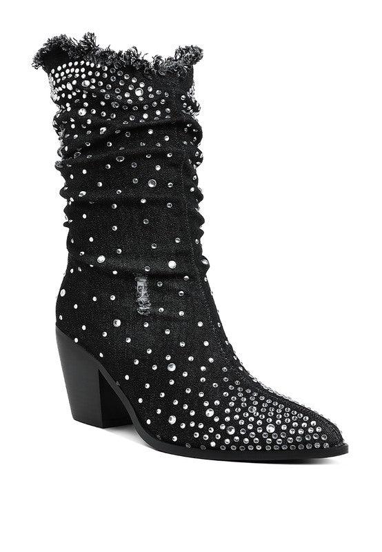 Denim Boots – Boots Season | Savant Diamante Rhinestones Boots - Modestly Vogue 