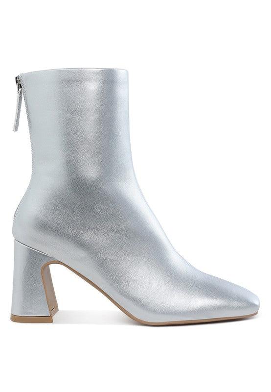 Stylish & Comfortable Square Toe Metallic Ankle Boots - Modestly Vogue 