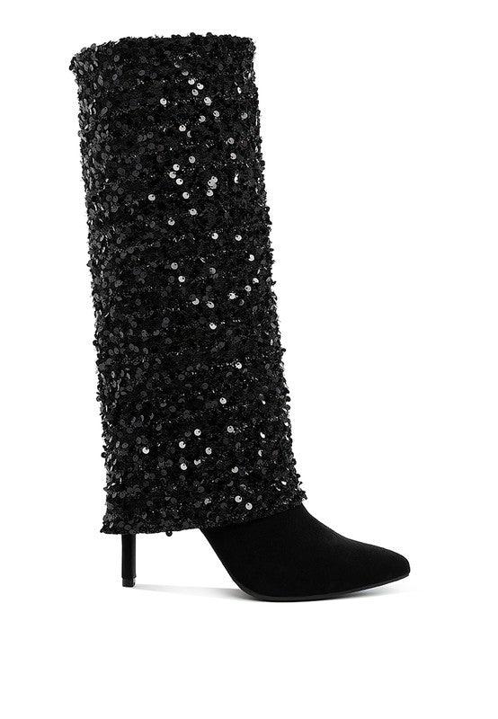 Trendy Boots for Women – Stylish & Comfortable Boots for Every Season | Modestly Vogue Sin City Sequinned Fold-Over Calf Boots - Modestly Vogue 