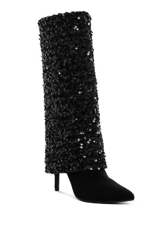 Trendy Boots for Women – Stylish & Comfortable Boots for Every Season | Modestly Vogue Sin City Sequinned Fold-Over Calf Boots - Modestly Vogue 