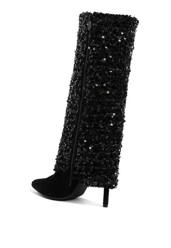 Trendy Boots for Women – Stylish & Comfortable Boots for Every Season | Modestly Vogue Sin City Sequinned Fold-Over Calf Boots - Modestly Vogue 