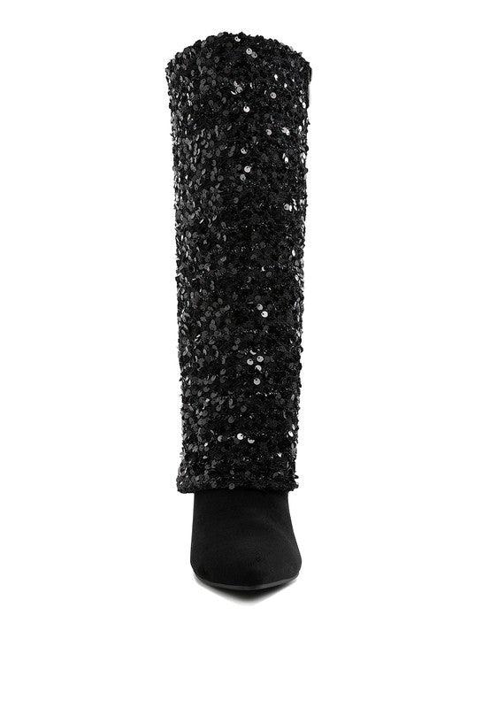 Trendy Boots for Women – Stylish & Comfortable Boots for Every Season | Modestly Vogue Sin City Sequinned Fold-Over Calf Boots - Modestly Vogue 