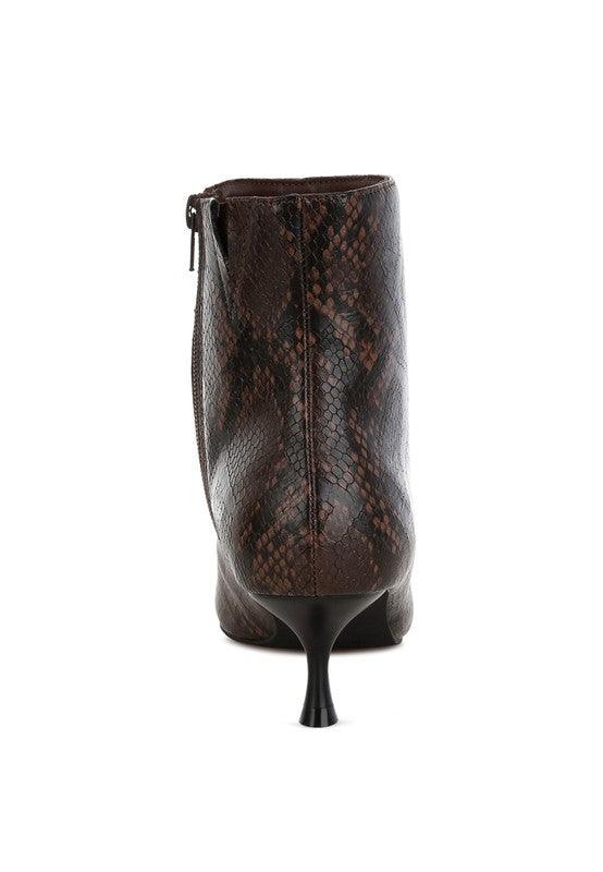 Trendy Boots for Women – Stylish & Comfortable Boots for Every Season | Modestly Vogue Thymus Snake Print Kitten Heel Boots - Modestly Vogue 