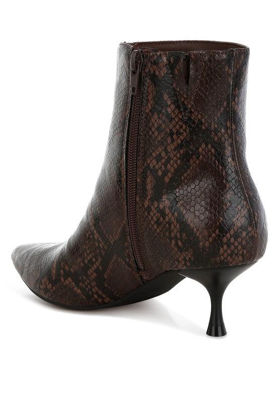 Trendy Boots for Women – Stylish & Comfortable Boots for Every Season | Modestly Vogue Thymus Snake Print Kitten Heel Boots - Modestly Vogue 