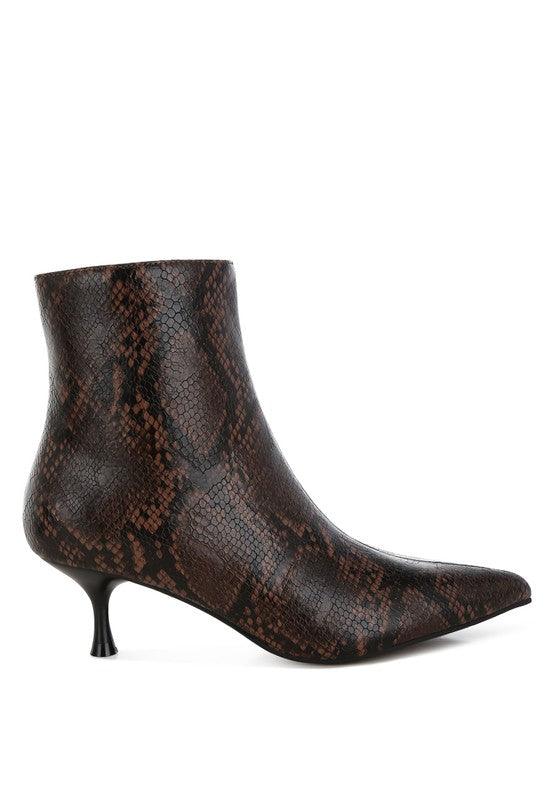 Trendy Boots for Women – Stylish & Comfortable Boots for Every Season | Modestly Vogue Thymus Snake Print Kitten Heel Boots - Modestly Vogue 