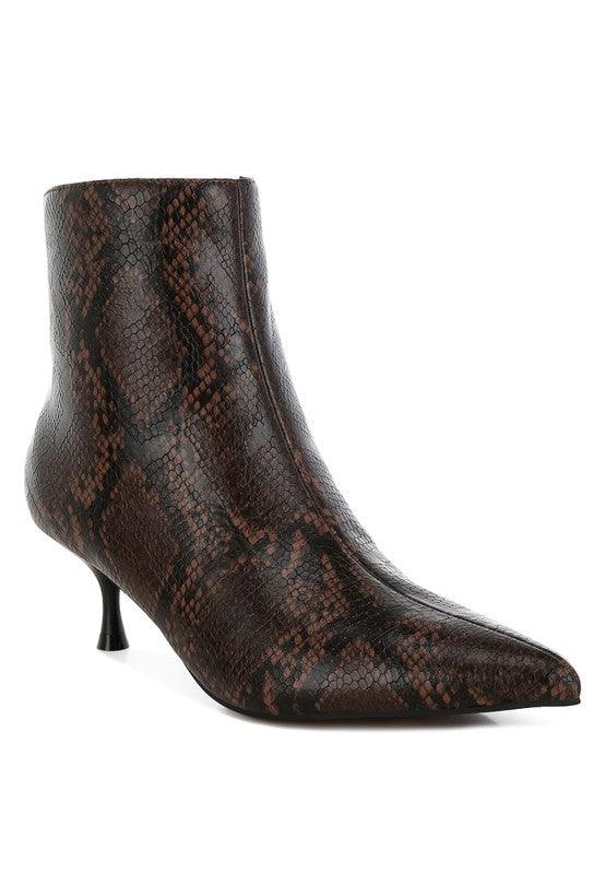 Trendy Boots for Women – Stylish & Comfortable Boots for Every Season | Modestly Vogue Thymus Snake Print Kitten Heel Boots - Modestly Vogue 