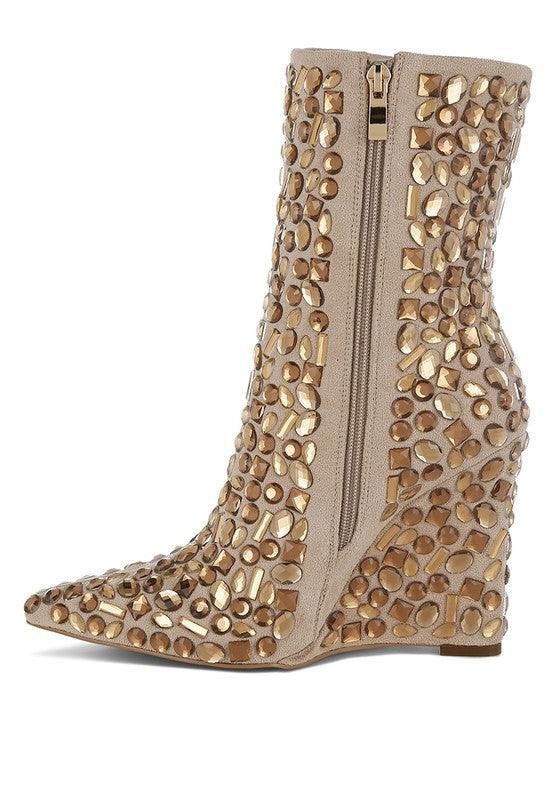 Trendy Boots for Women – Stylish & Comfortable Boots for Every Season | Modestly Vogue Trend Titan Diamante Slim Wedge Heel Boots - Modestly Vogue 