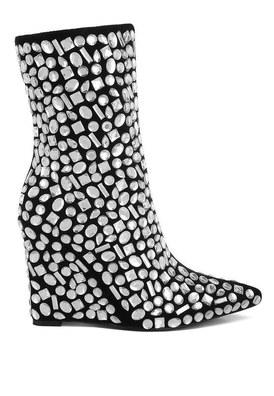 Trendy Boots for Women – Stylish & Comfortable Boots for Every Season | Modestly Vogue Trend Titan Diamante Slim Wedge Heel Boots - Modestly Vogue 