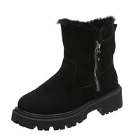 Trendy Boots for Women – Stylish & Comfortable Boots for Every Season | Modestly Vogue Winter Fleece Lined Short Fur Mouth Snow Boots Women Warm Side Zipper Suede Cotton Boots - Modestly Vogue 