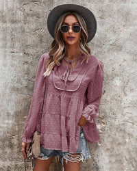 Boho Chic Dotted Tiered Long Sleeve Top - Fashion Piece - Modestly Vogue 