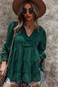 Boho Chic Dotted Tiered Long Sleeve Top - Fashion Piece - Modestly Vogue 