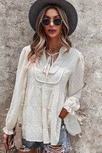 Boho Chic Dotted Tiered Long Sleeve Top - Fashion Piece - Modestly Vogue 