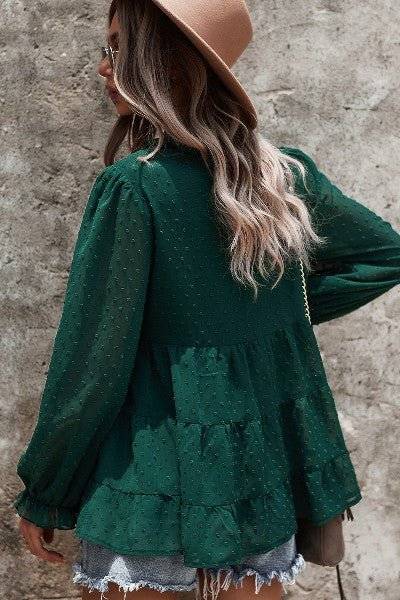 Boho Chic Dotted Tiered Long Sleeve Top - Fashion Piece - Modestly Vogue 