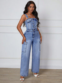 Denim – One-Piece Outfits | Curvy Fit | - Clothing | Clothing Casual Slimming Straight Jumpsuit Trousers - Modestly Vogue 