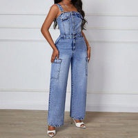 Denim – One-Piece Outfits | Curvy Fit | - Clothing | Clothing Casual Slimming Straight Jumpsuit Trousers - Modestly Vogue 