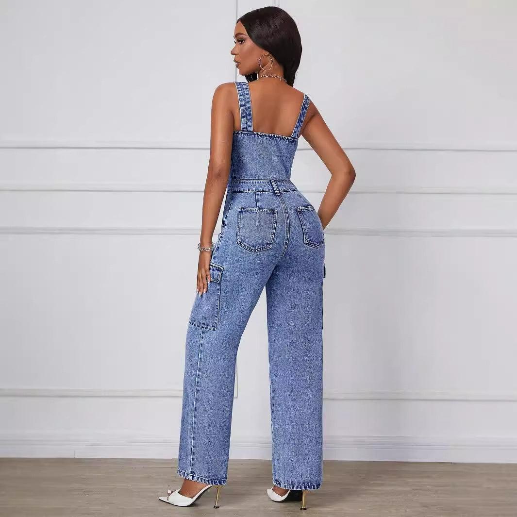 Denim – One-Piece Outfits | Curvy Fit | - Clothing | Clothing Casual Slimming Straight Jumpsuit Trousers - Modestly Vogue 