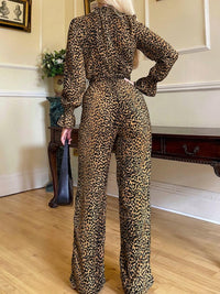 Trendy & Elegant Jumpsuits for Women – Stylish One-Piece Outfits for Every Occasion | Modestly Vogue Leopard Flounce Sleeve Wide Leg Jumpsuit - Modestly Vogue 