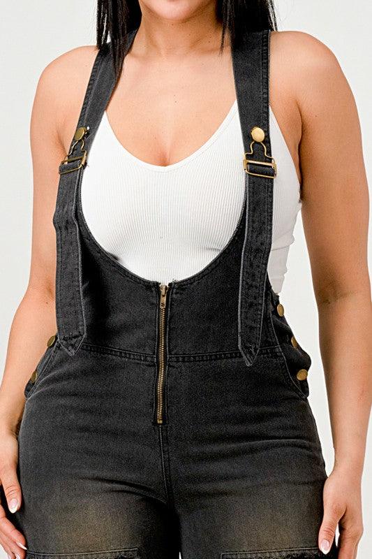 Denim – One-Piece Outfits | Urban Noir Overalls Black Jumpsuit - Modestly Vogue 