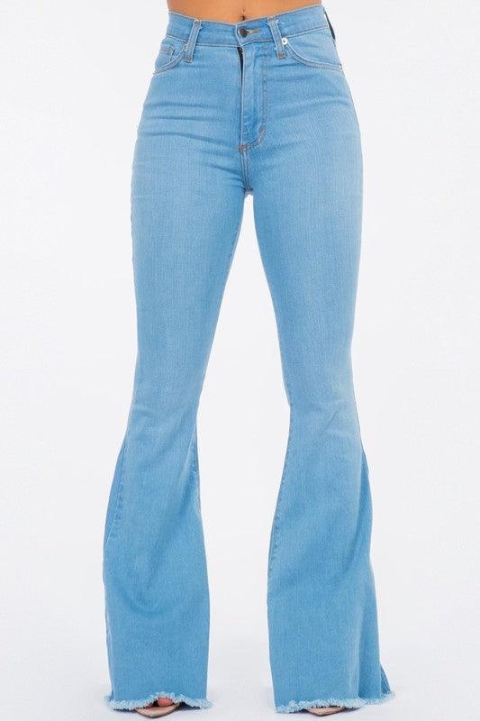 Denim – | Bell Bottom Jean in Light Blue - Modestly Vogue 