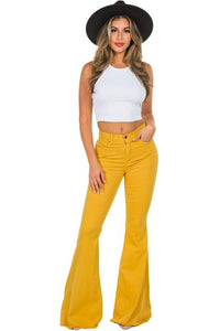 Denim – | Bell Bottom Jean in Mustard- Inseam 30 - Modestly Vogue 