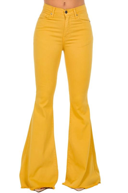 Denim – | Bell Bottom Jean in Mustard- Inseam 30 - Modestly Vogue 