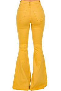 Denim – | Bell Bottom Jean in Mustard- Inseam 30 - Modestly Vogue 