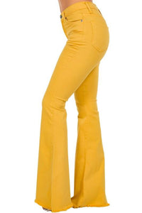 Denim – | Bell Bottom Jean in Mustard- Inseam 30 - Modestly Vogue 