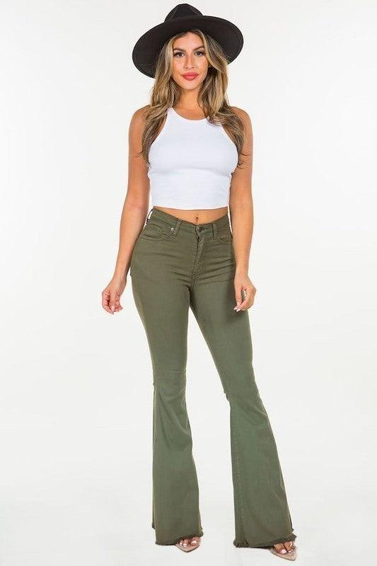 Denim – | Bell Bottom Jean in Olive- Inseam 30" - Modestly Vogue 