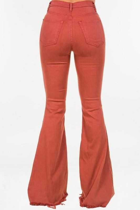 Denim – | Bell Bottom Jean in Rust- Inseam 32 - Modestly Vogue 