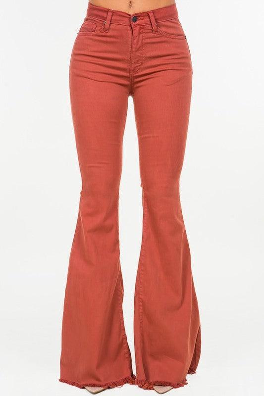 Denim – | Bell Bottom Jean in Rust- Inseam 32 - Modestly Vogue 