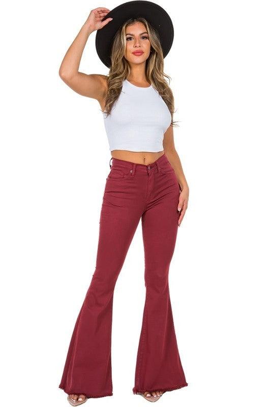 Denim – | Bell Bottom Jean in Wine - Inseam 30" - Modestly Vogue 