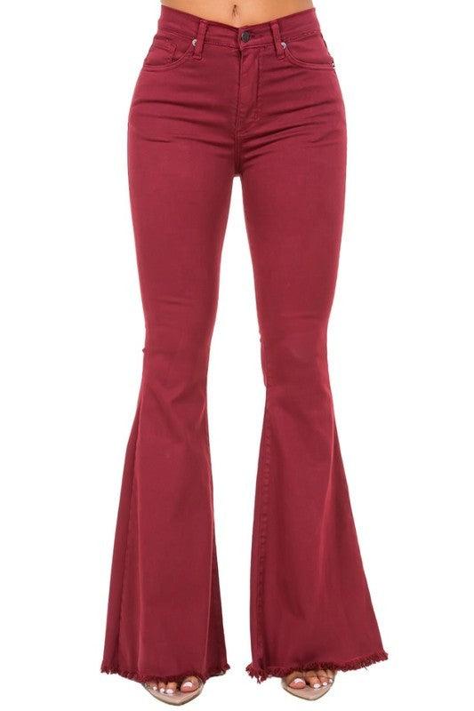 Denim – | Bell Bottom Jean in Wine - Inseam 30" - Modestly Vogue 