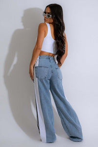 Denim – | Contrast Side Striped Wide Leg - Modestly Vogue 