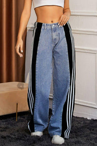 Denim – | Contrast Side Striped Wide Leg - Modestly Vogue 