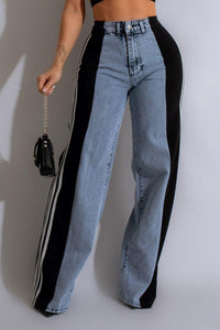 Denim – | Contrast Side Striped Wide Leg - Modestly Vogue 