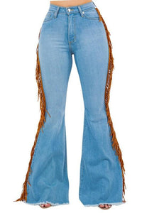 Denim – | Fringe Bell Bottom Jean in Light Wash- Inseam 30 - Modestly Vogue 