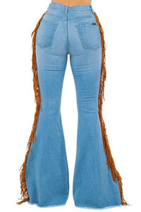 Denim – | Fringe Bell Bottom Jean in Light Wash- Inseam 30 - Modestly Vogue 