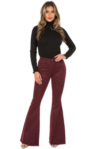 Denim – | Leopard Bell Bottom Jean in Burgundy - Modestly Vogue 